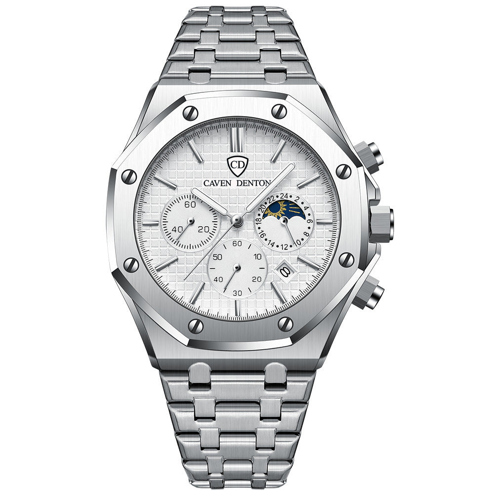 Multi-functional Moon Phase Men's Steel Strap Watch