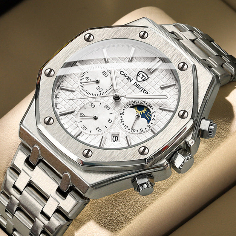 Multi-functional Moon Phase Men's Steel Strap Watch