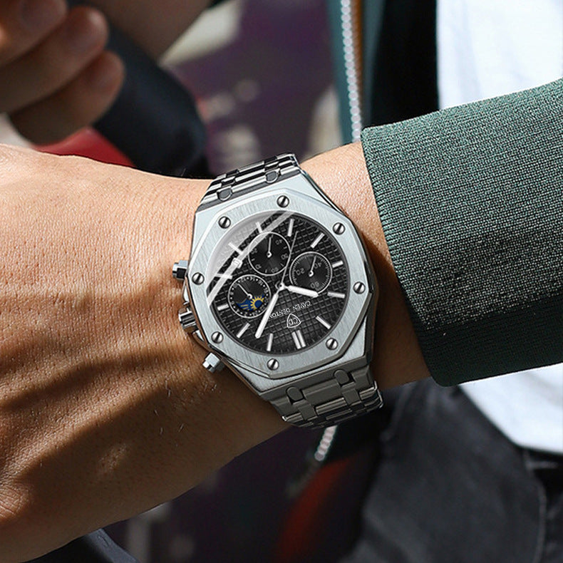Multi-functional Moon Phase Men's Steel Strap Watch